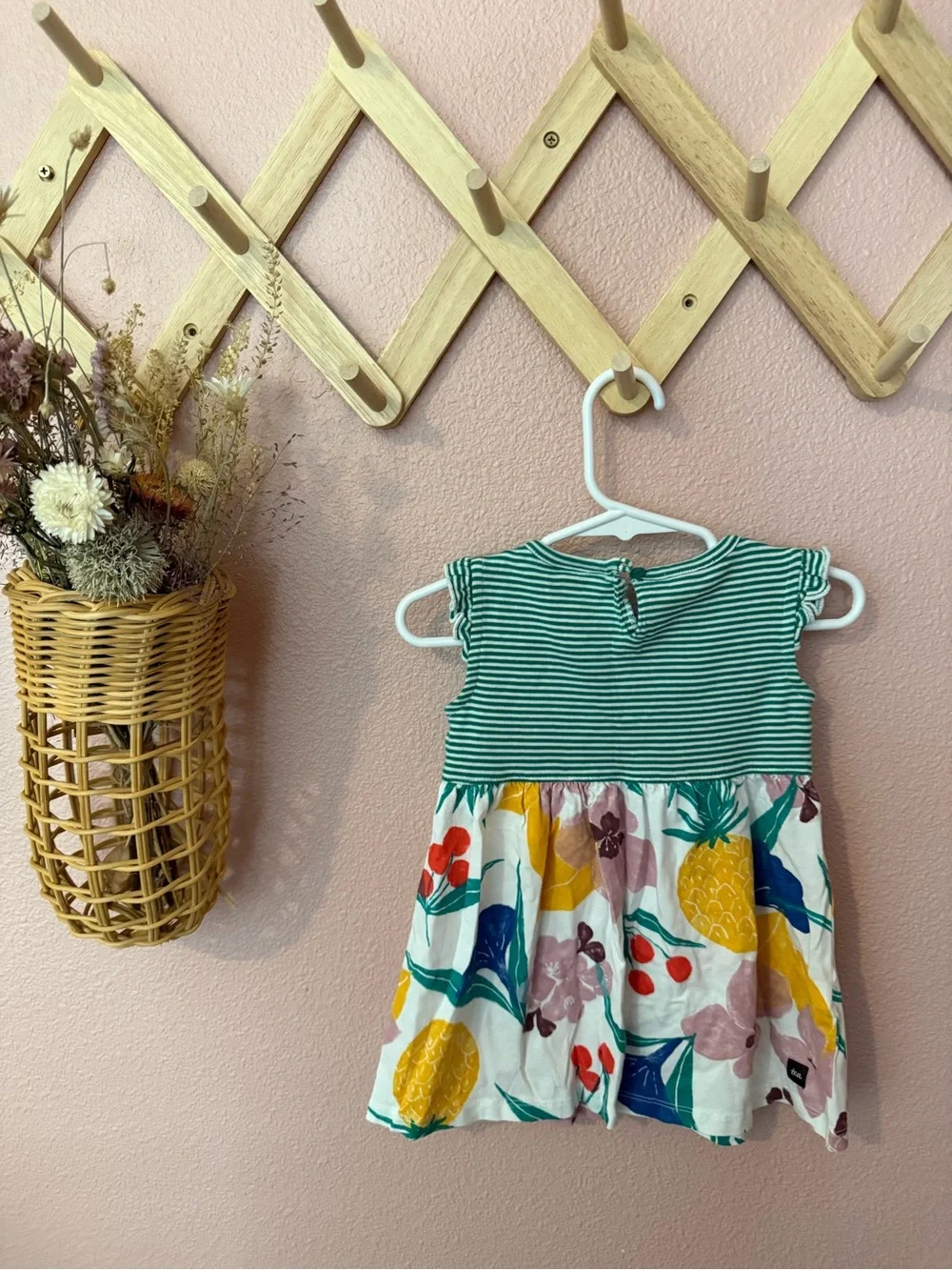 Tea Collection Green Striped Top Floral Skirt Kids Dress